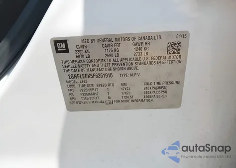 2015 Chevrolet Equinox Ls из США, поврежденный, VIN 2GNFLEEK5F6261916